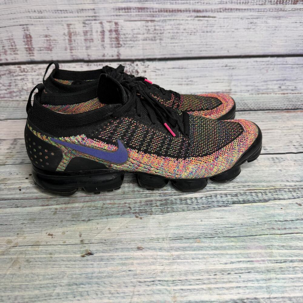 Nike Air VaporMax Flyknit 2 Mens 11 Black Multi Rainbow Shoes 942842-017